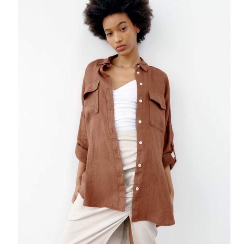 ZARA Oversized Linen Shirt in Terracotta. NWT Size medium.